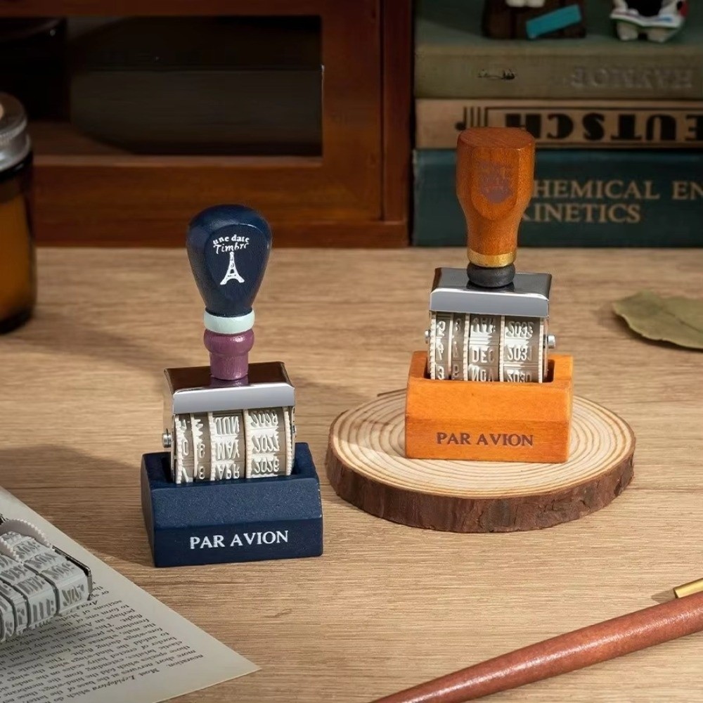 Rubber Date Stamp - Retro Houten Roller Datumzegel Houten Handvat