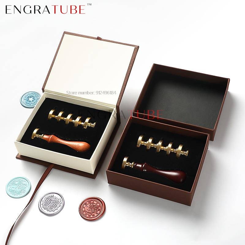 Wax Seal Stamp Set - 6 koperen lakzegel stempelhoofden met handvat