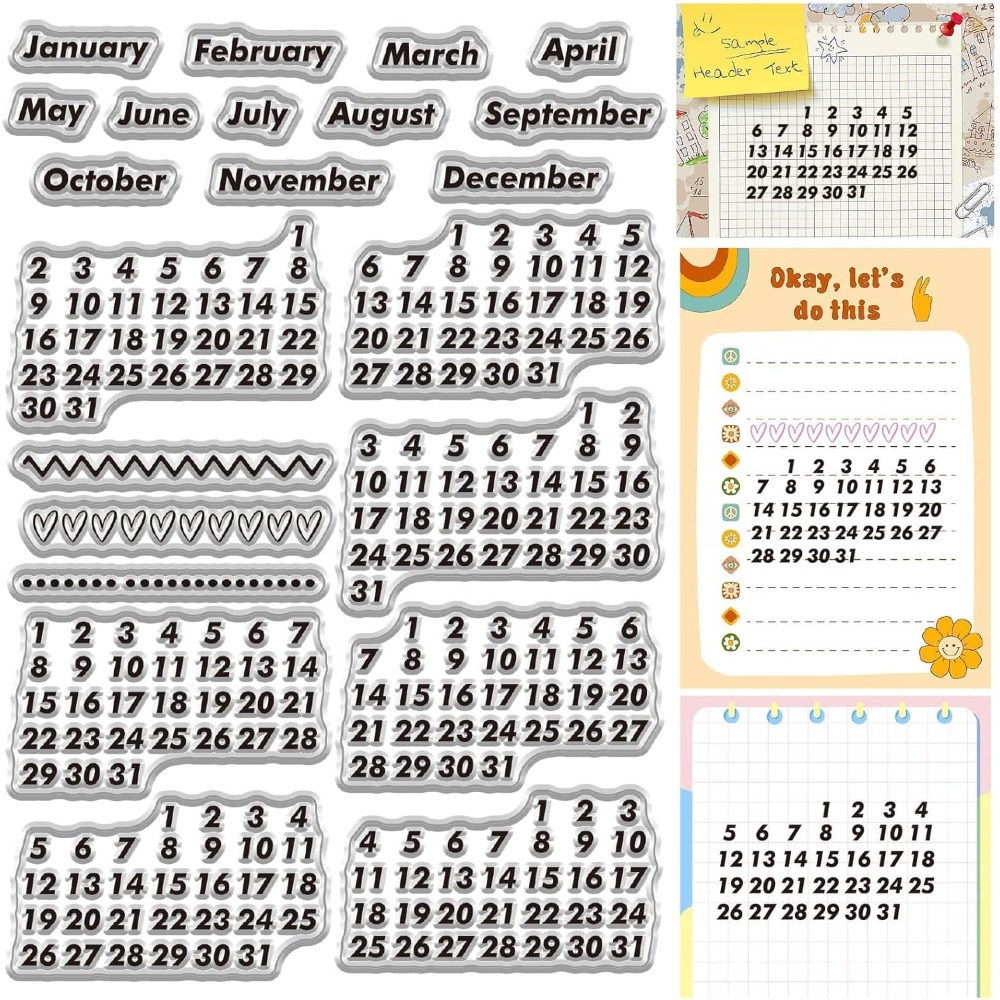 Rubber Date Stamp - Kalender Datum Duidelijke Stempels Vintage Maand